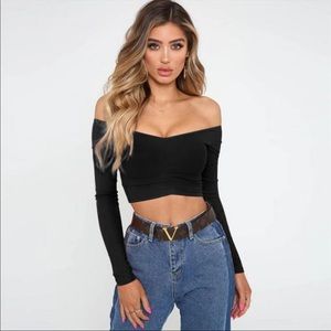 New Sexy Black Crop Top Off Shoulder S